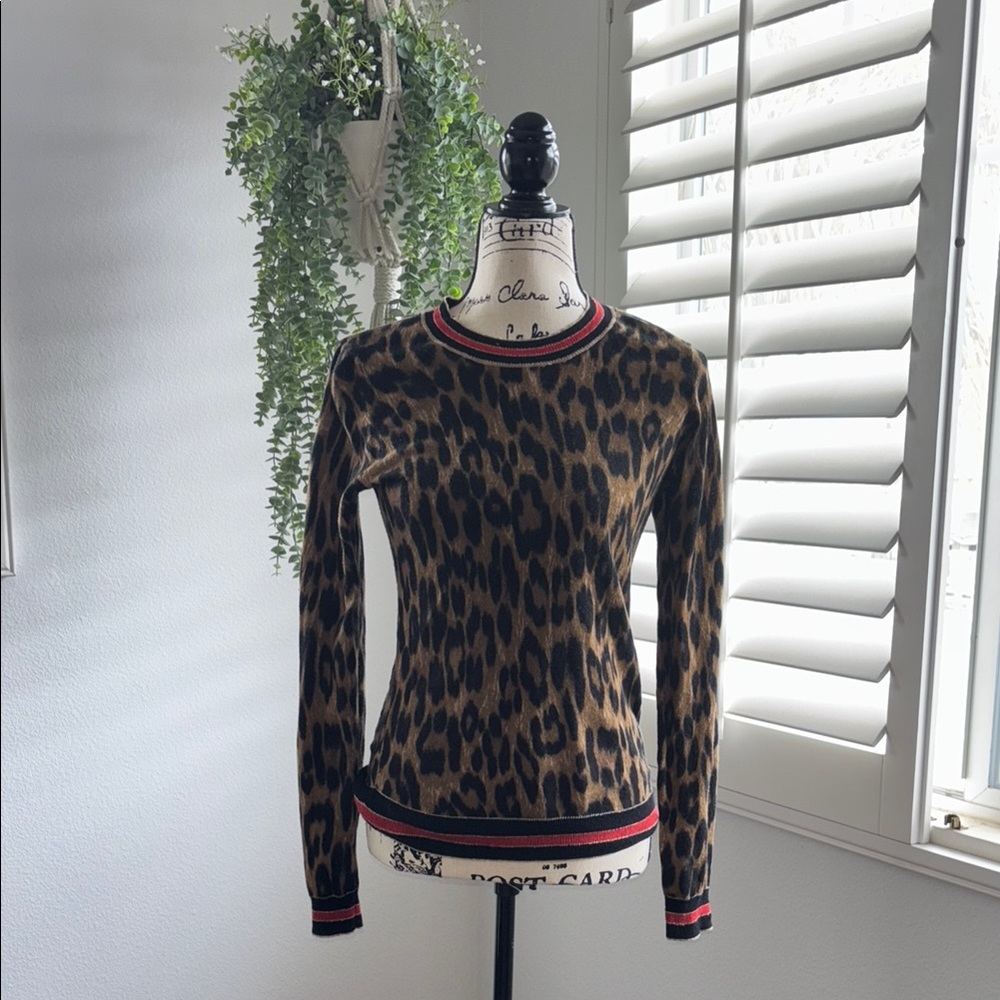 Joe Fresh Leopard Print Sweater with Red, black and gold trim